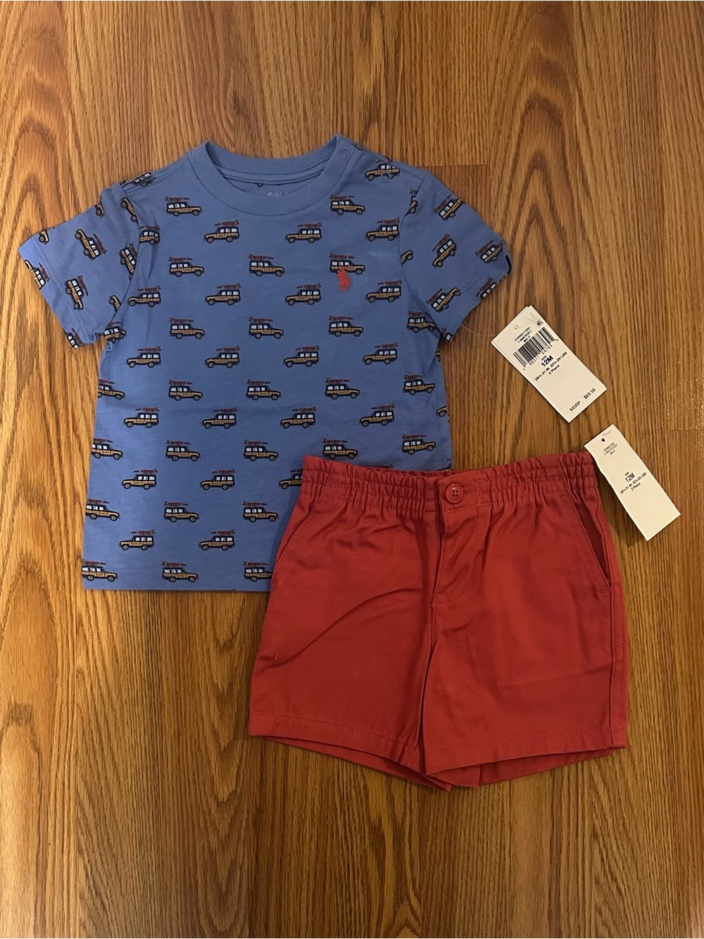 Polo Ralph Lauren Baby Boy Car Paint Cotton Tee and Chino Shorts Set, Size 12 M